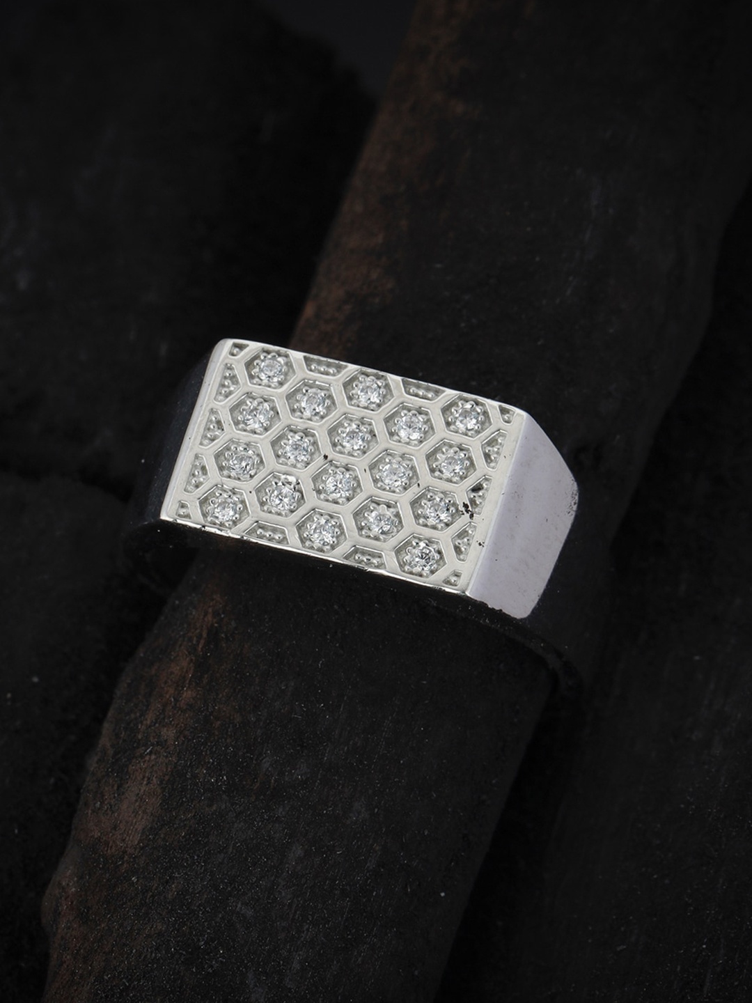 

GIVA Rhodium-Plated CZ Studded Sterling Silver Finger Ring