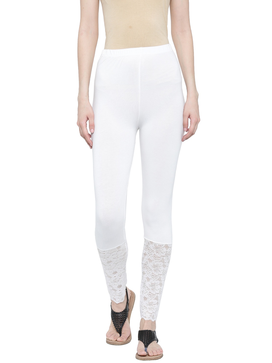 

De Moza Off-White Slim Fit Ankle-Length Leggings
