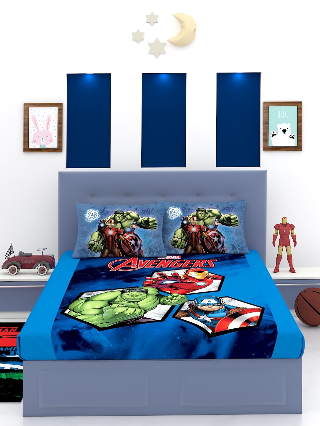 

Marvel Blue & Green Cartoon Characters 180 TC King Bedsheet with 2 Pillow Covers