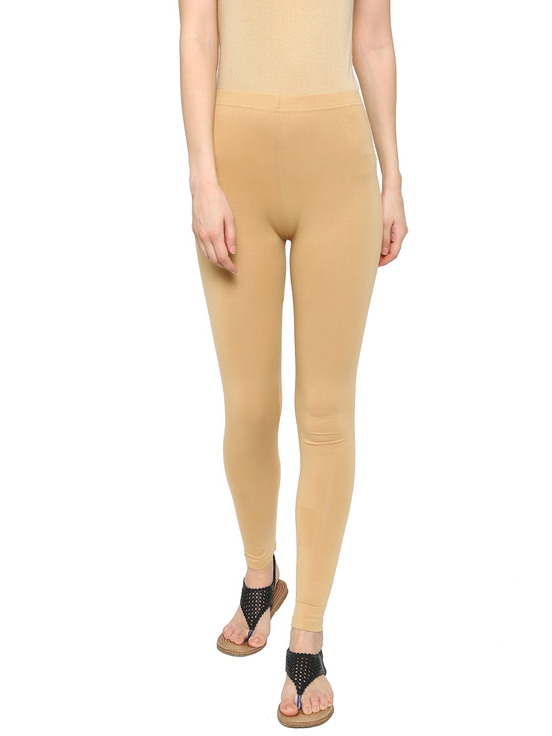 

De Moza Nude-Coloured Slim Fit Ankle-Length Leggings