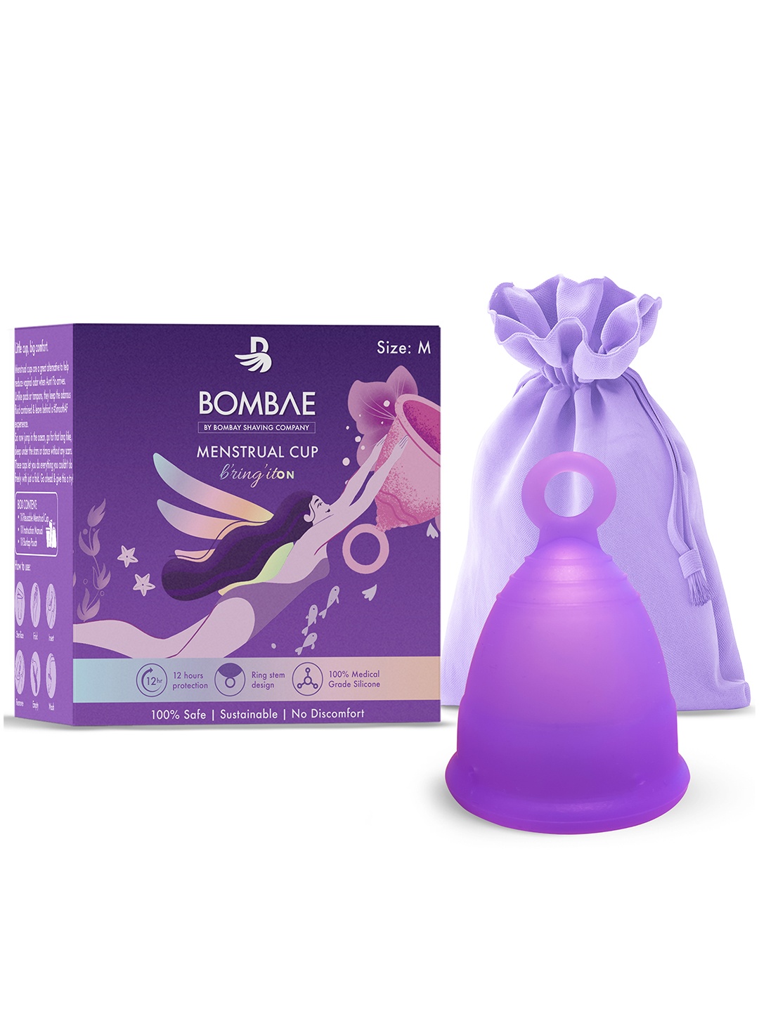 

BOMBAE 100% Medical Grade Silicone Reusable Menstrual Cup - Medium, Purple