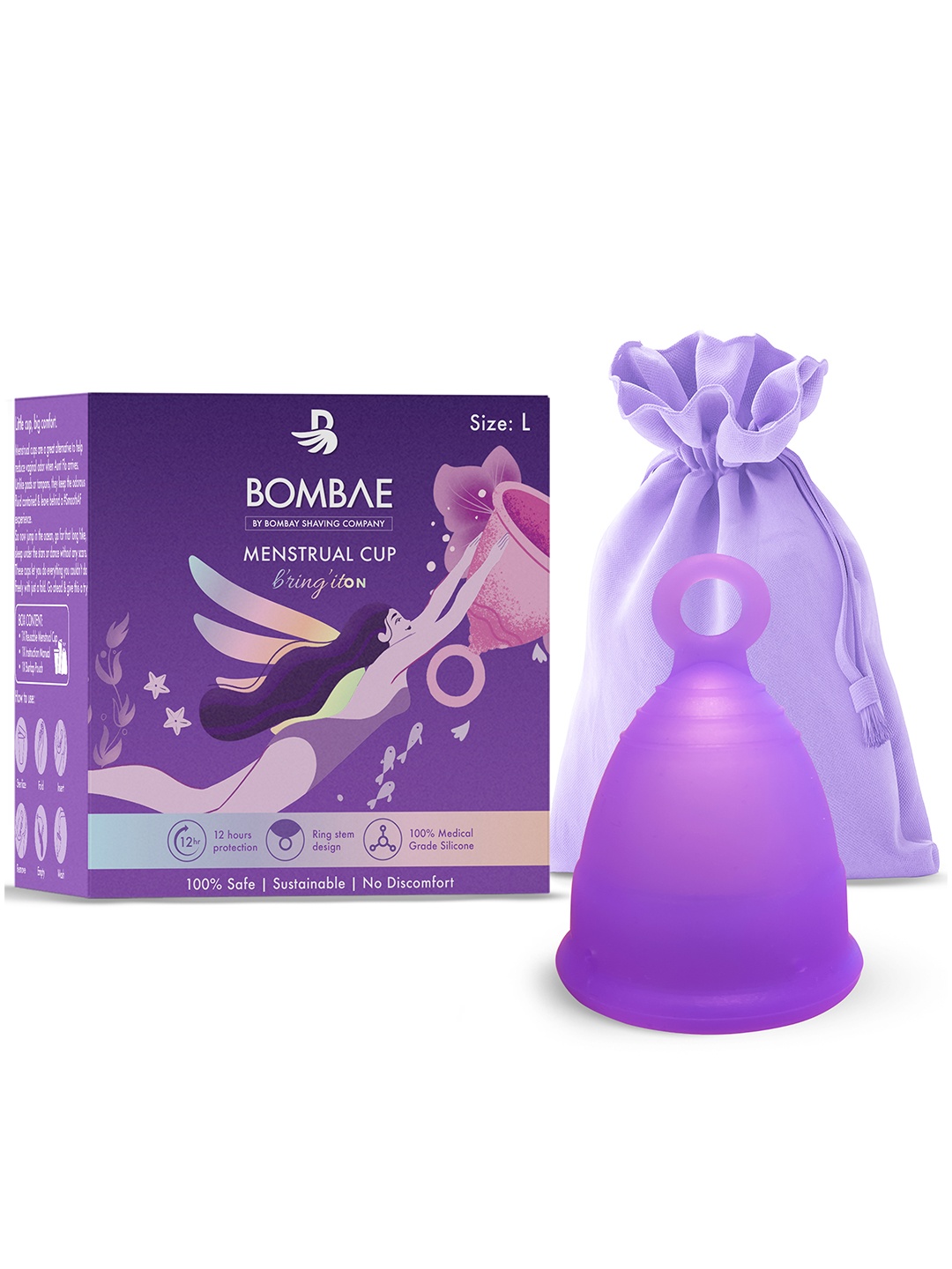 

BOMBAE 100% Medical Grade Silicone Reusable Menstrual Cup - Large, Purple