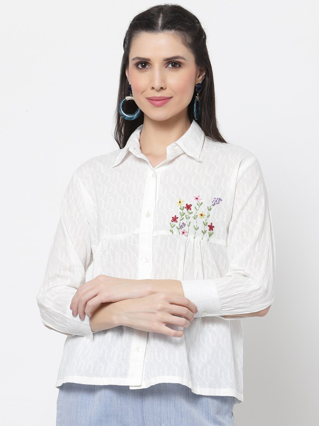 

DART STUDIO White Self Design Shirt Style Top