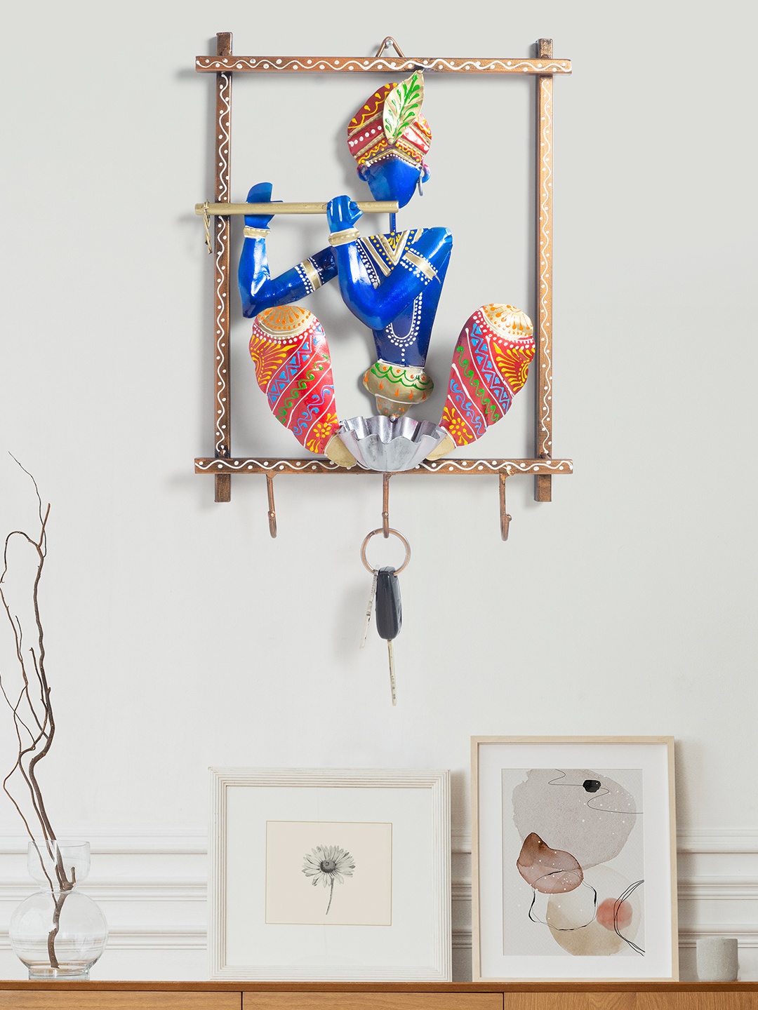 

Golden Peacock Blue & Gold-Toned Handcrafted Krishna Hanging Wall Decor, Multi