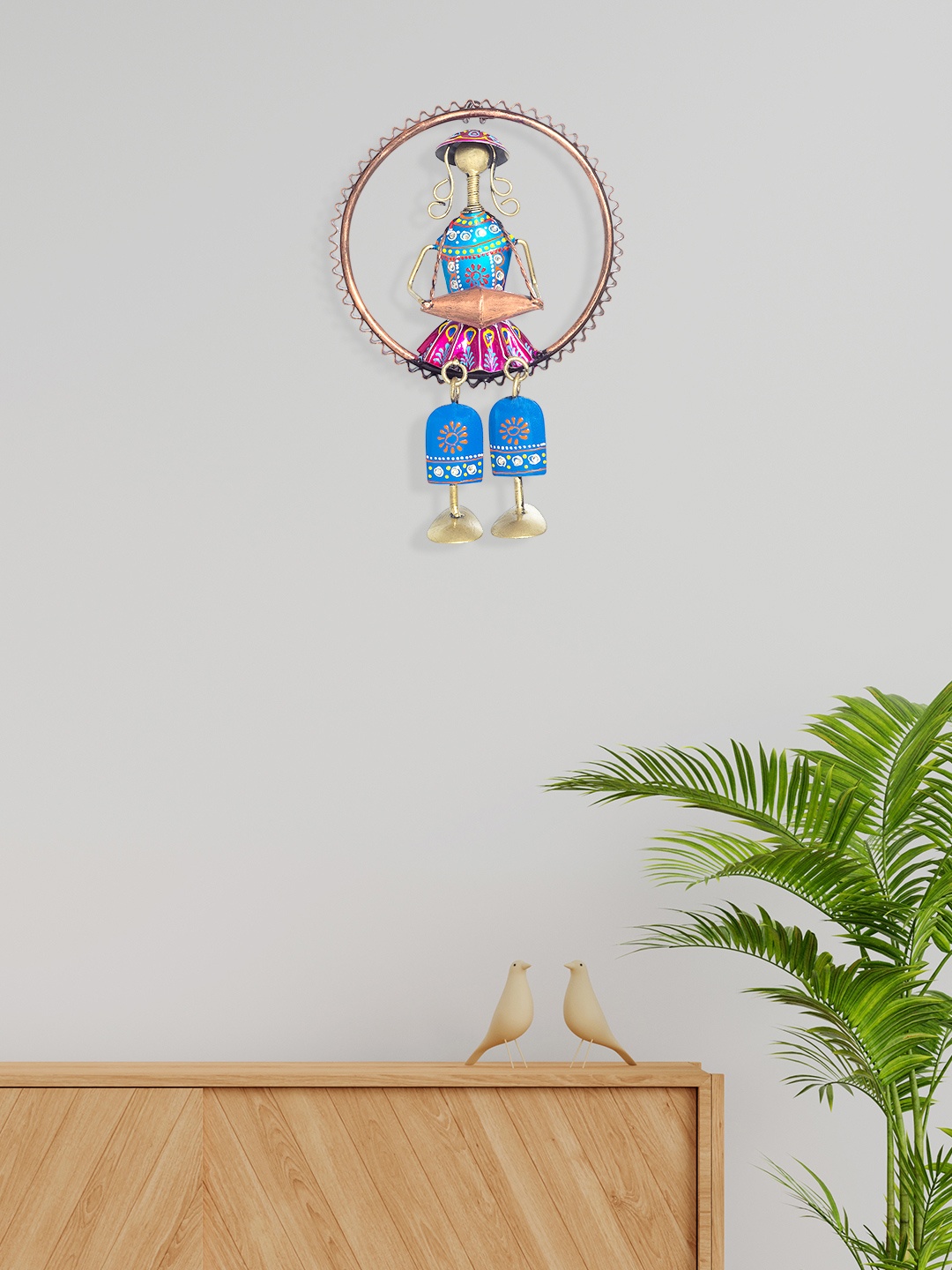 

Golden Peacock Gold-Toned & Blue Textured Handcrafted Doll Hanging Wall Decor