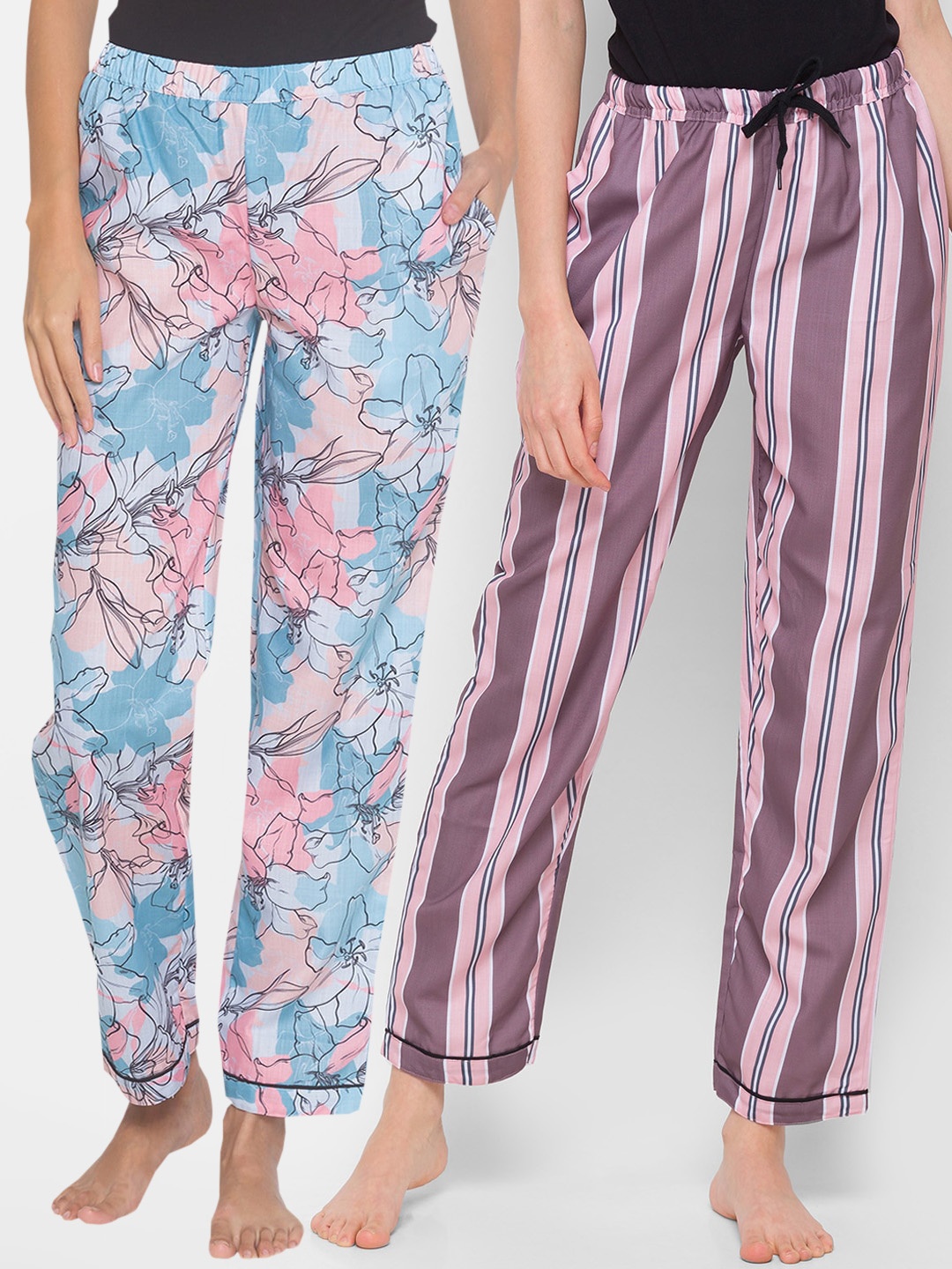 

FashionRack Women Pack of 2 Pink & Blue Cotton Lounge Pants