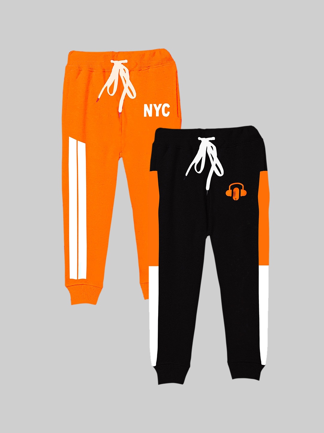 

KUCHIPOO Kids Pack Of 2 Orange & Black Solid Joggers