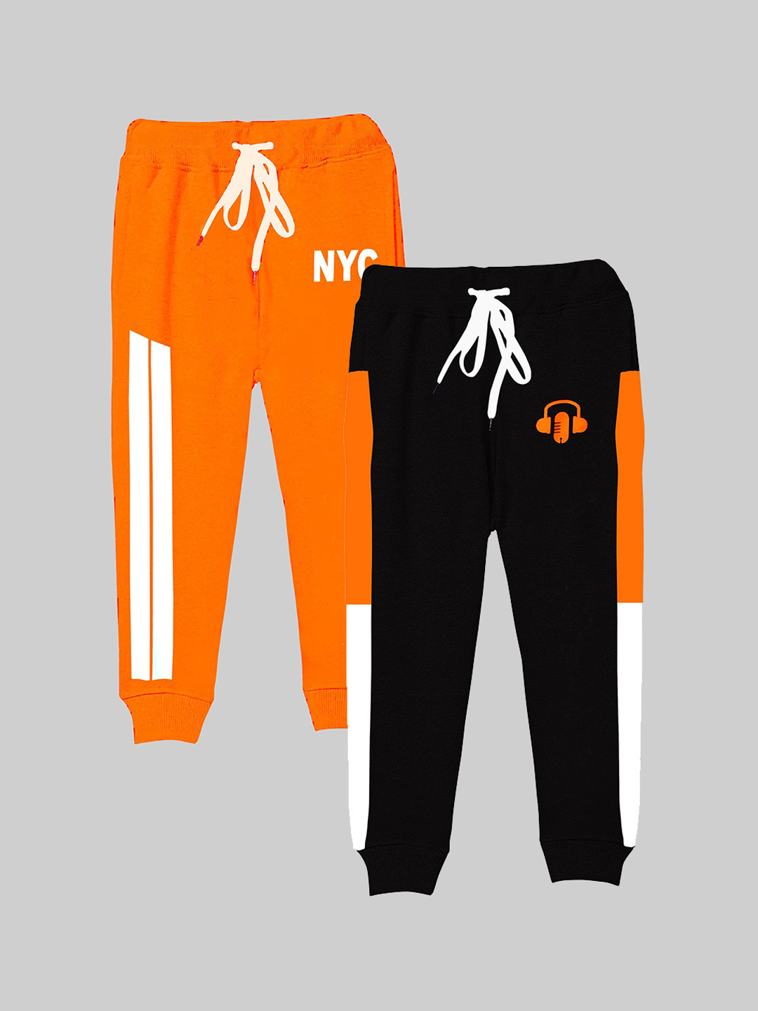 

KUCHIPOO Kids Pack Of 2 Orange & Black Solid Joggers