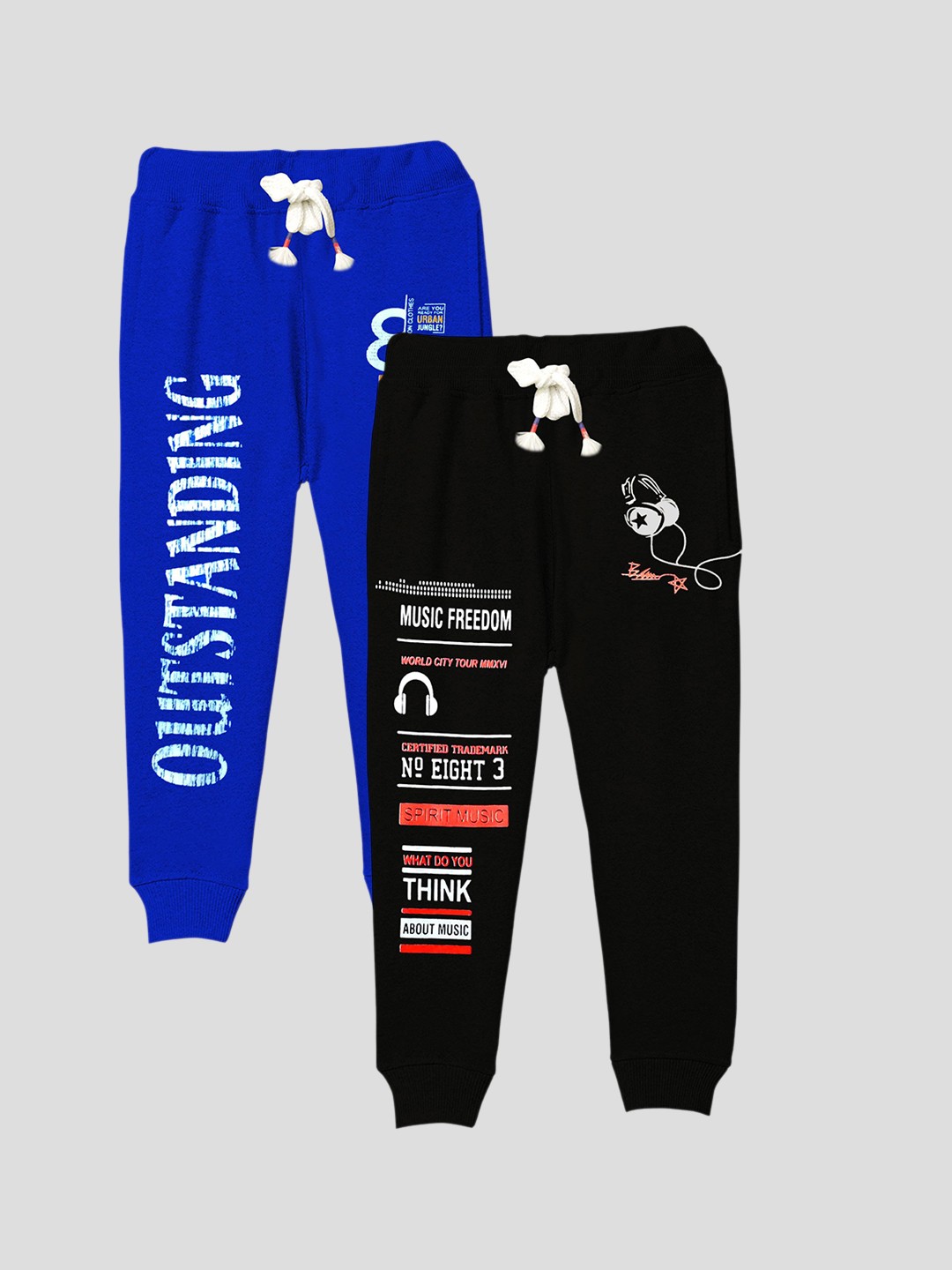 

KUCHIPOO Kids Pack of 2 Blue & Black Printed Track Pants