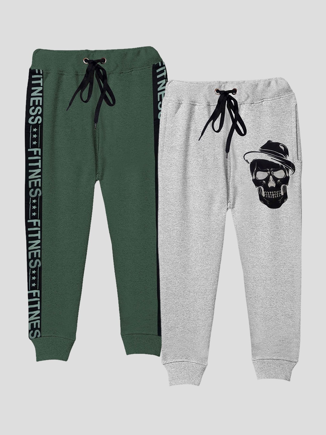 

KUCHIPOO Boys Pack Of 2 Green and Grey Solid Joggers