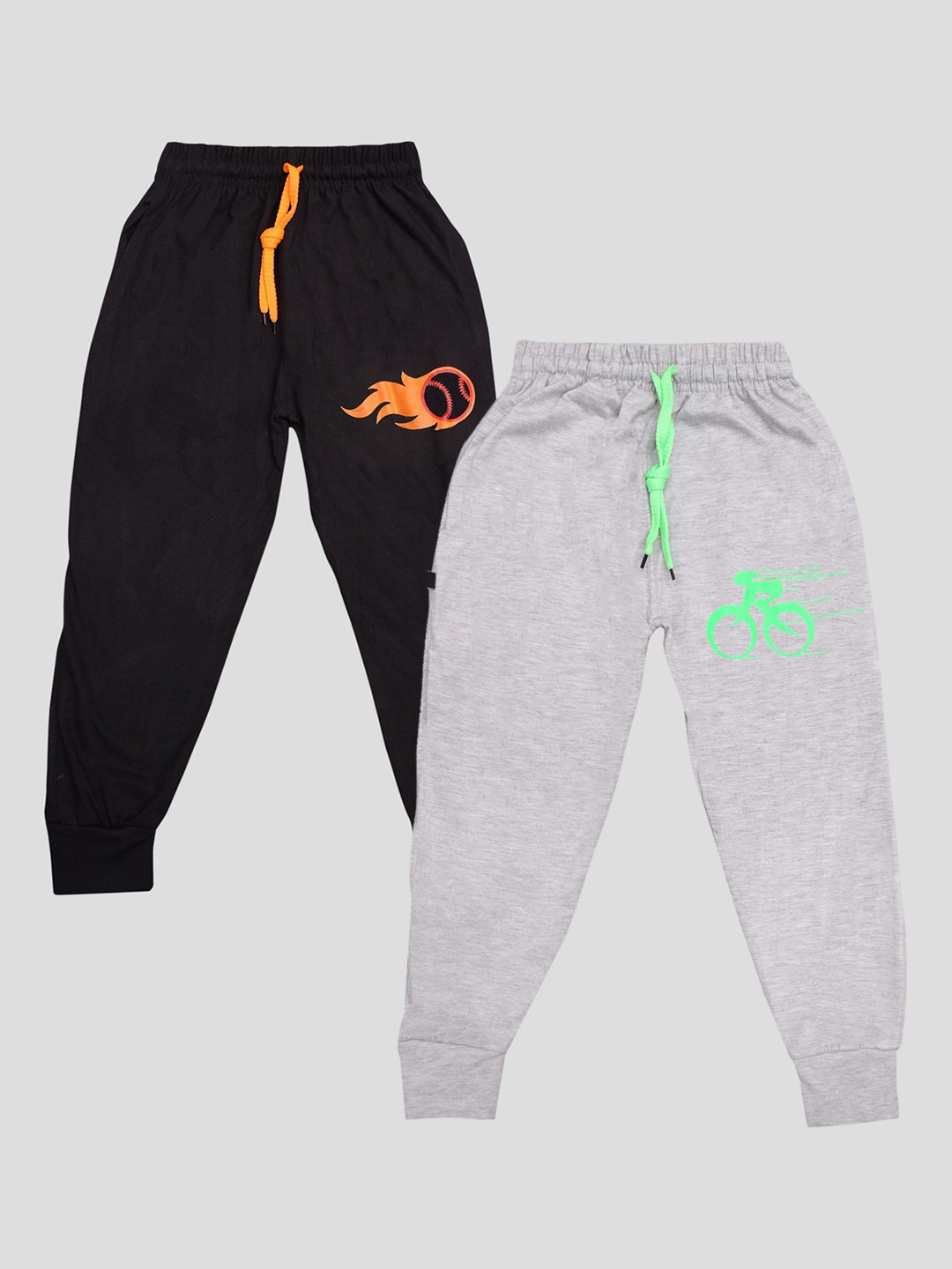 

KUCHIPOO Unisex-Kids Grey & Brown Pack Of 2 Printed Cotton Joggers