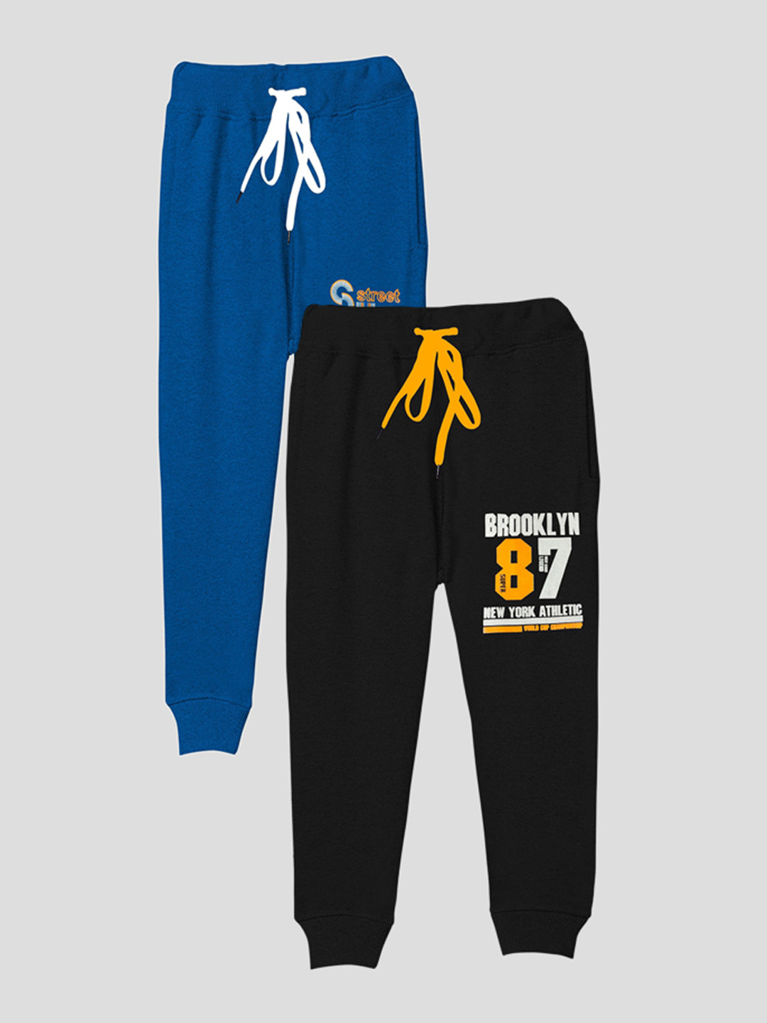 

KUCHIPOO Boys Pack Of 2 Blue & Black Printed Cotton Joggers