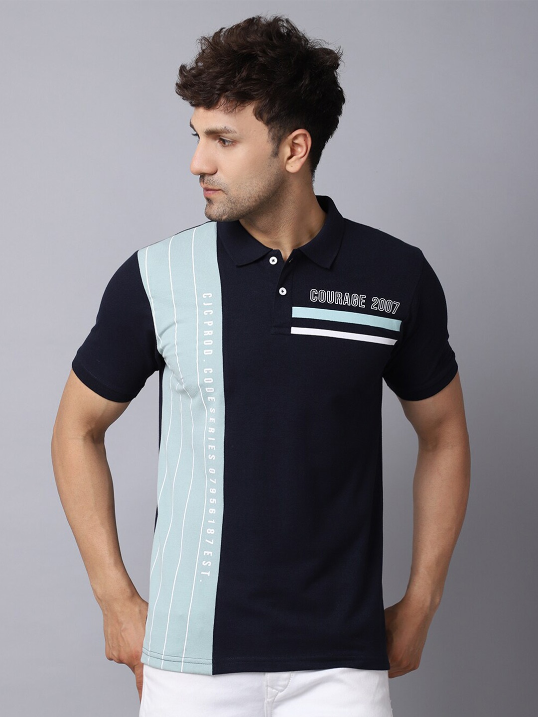 

Rodamo Men Multicoloured Striped Polo Collar Slim Fit T-shirt, Multi