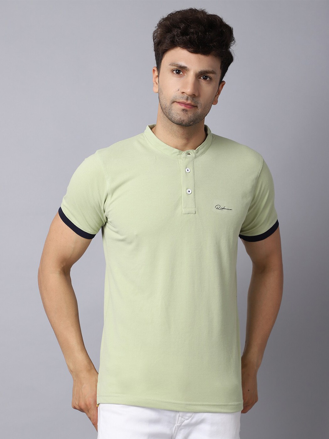 

Rodamo Men Green Henley Neck Slim Fit T-shirt