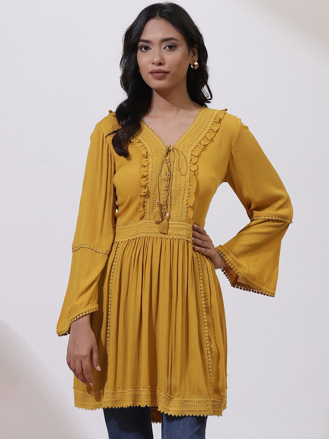 

Lakshita Mustard Yellow Longline A Line Top With Gathered Detailing