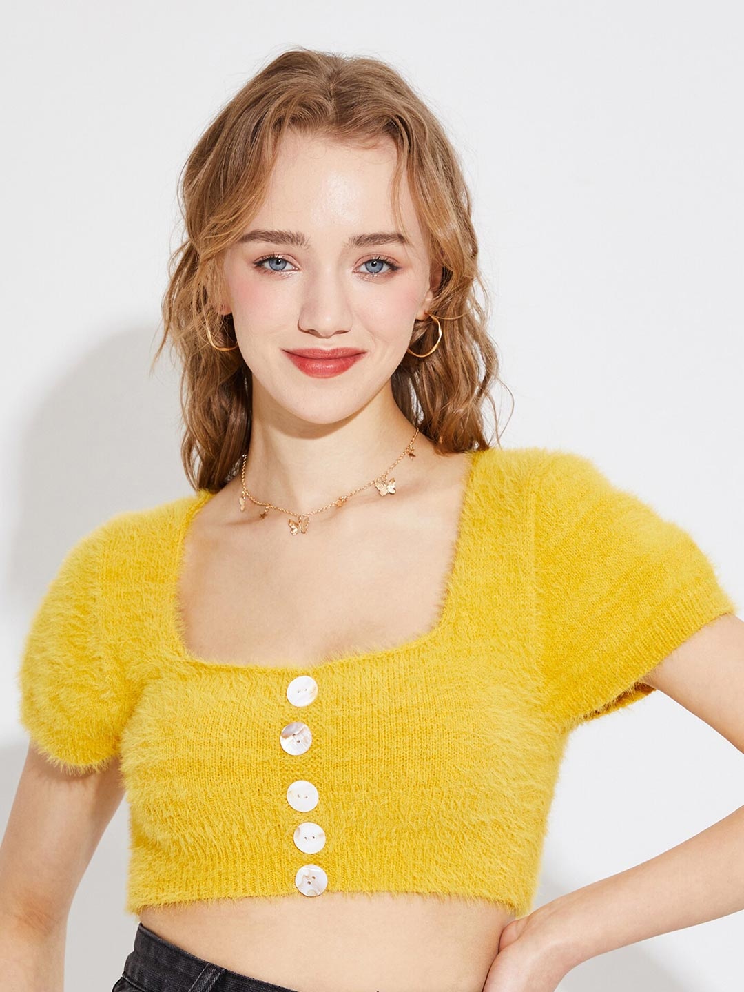 

URBANIC Women Yellow & White Pullover