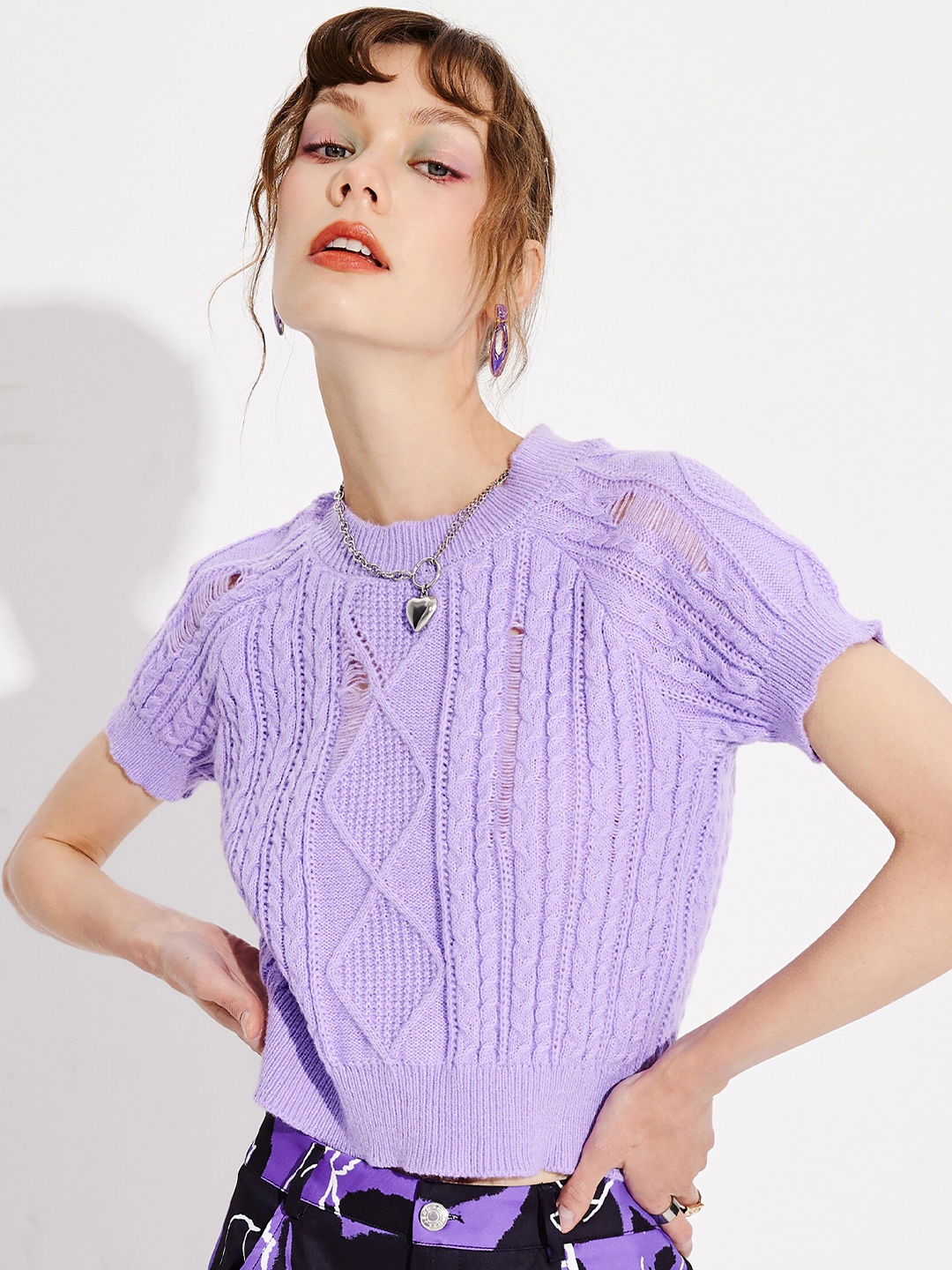 

URBANIC Women Purple & Navy Blue Sweater