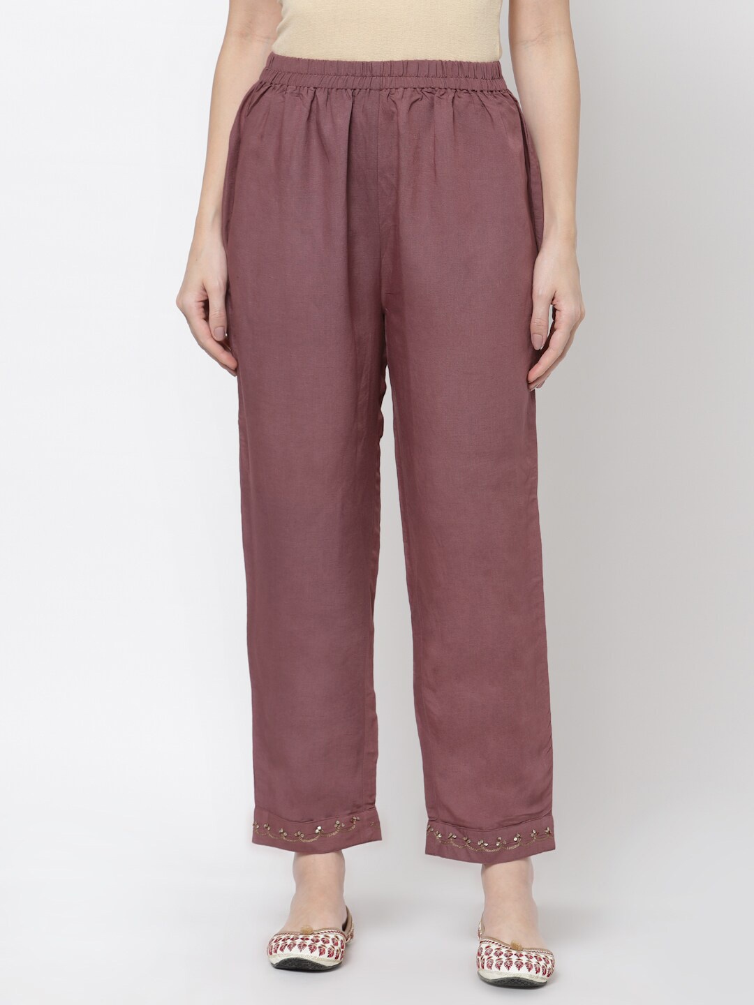 

DART STUDIO Women Pink Linen Straight Fit Palazzos