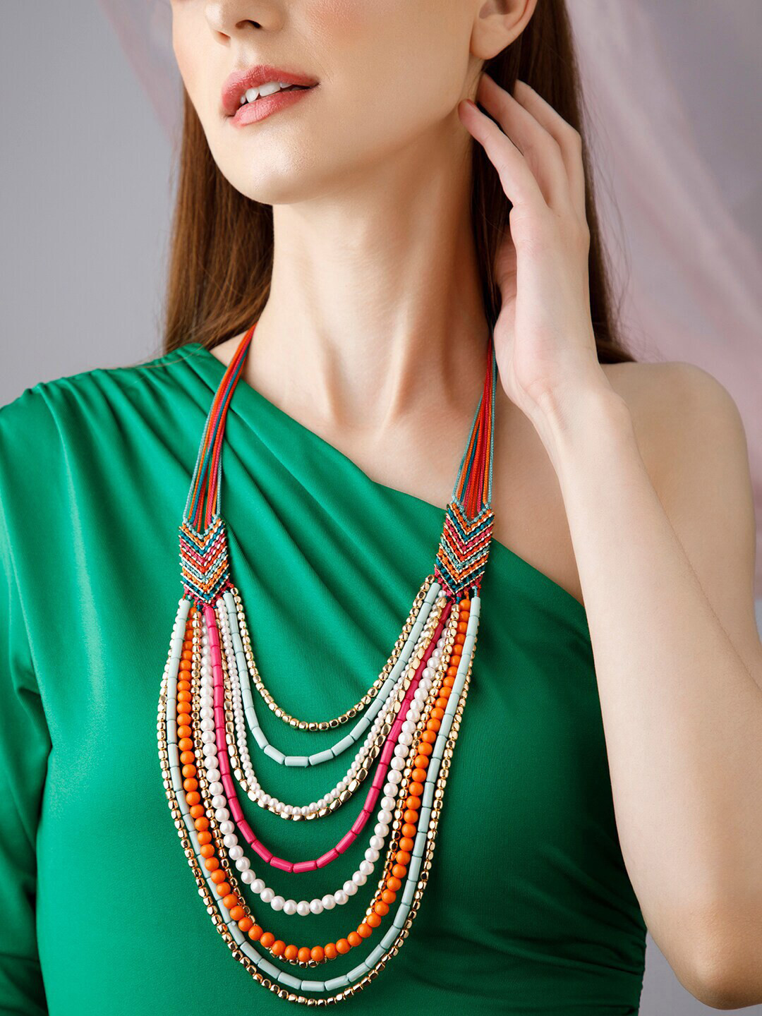 

Rubans Voguish Gold-Toned & Orange Gold-Plated Layered Necklace