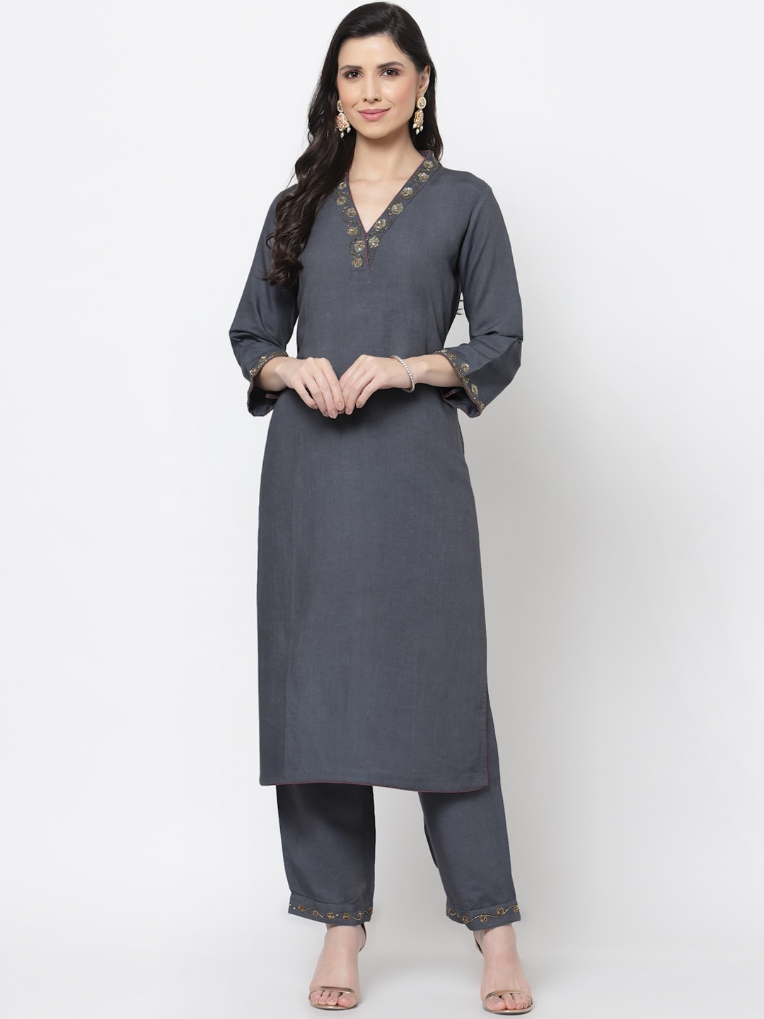 

DART STUDIO Women Grey Gotta Patti Kurta