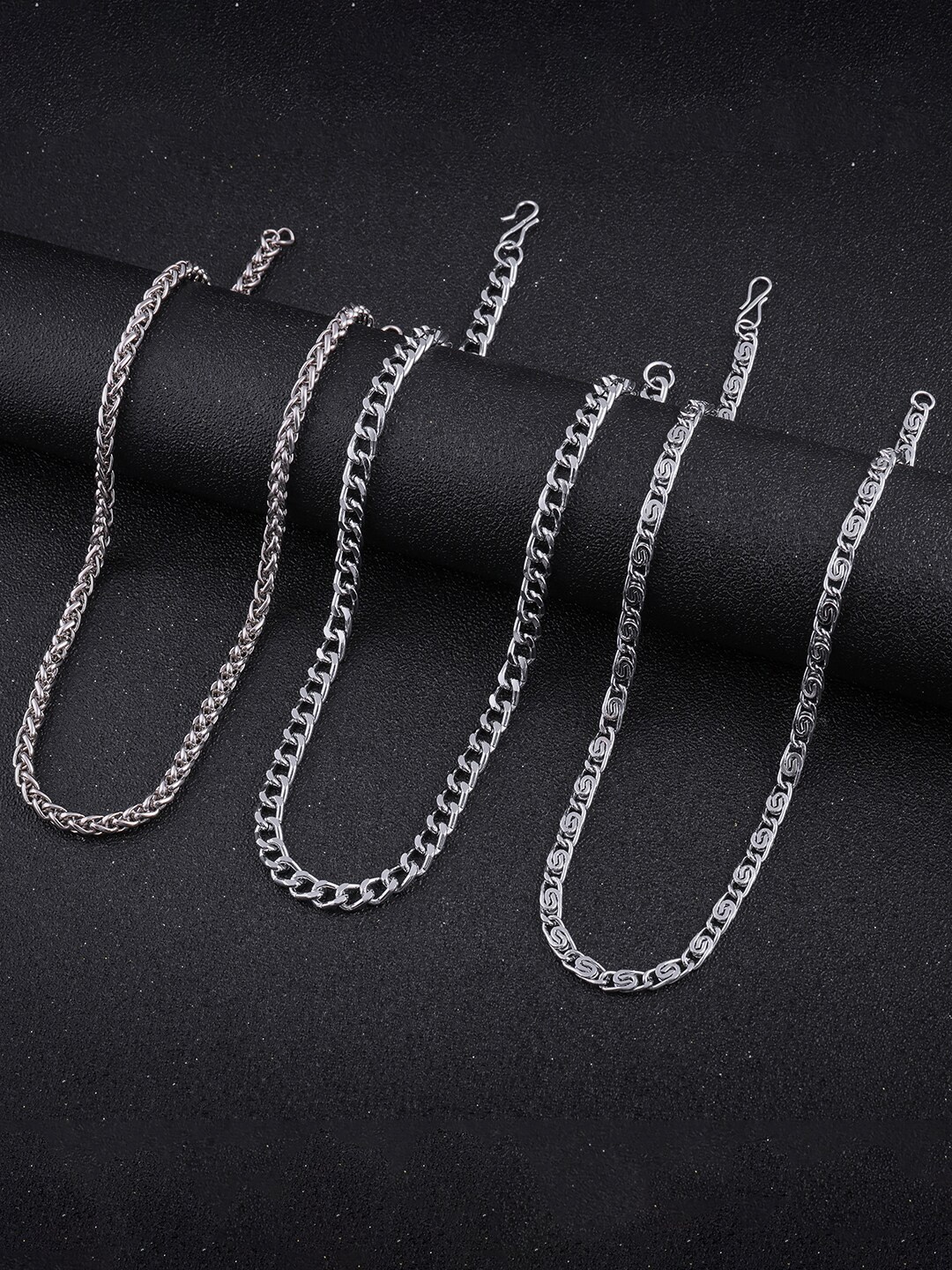 

Brandsoon Men Pack of 3 Silver-Toned Rhodium-Plated Feather Chain