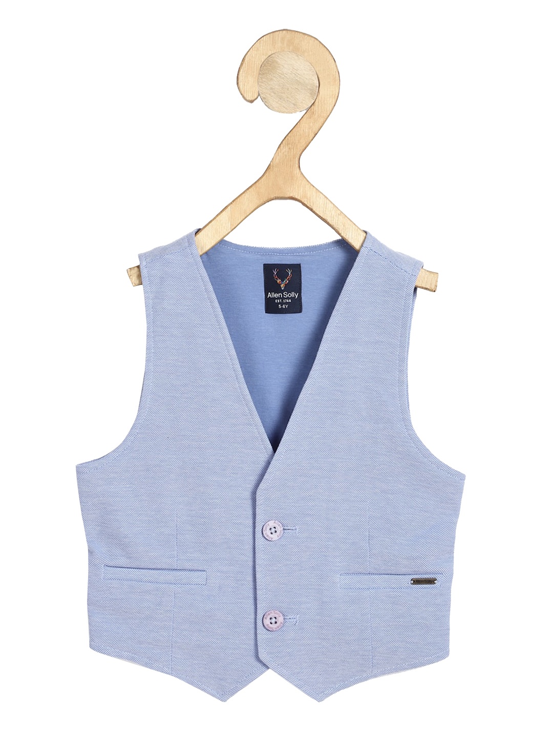

Allen Solly Junior Boys Blue Solid Pure Cotton Waistcoat