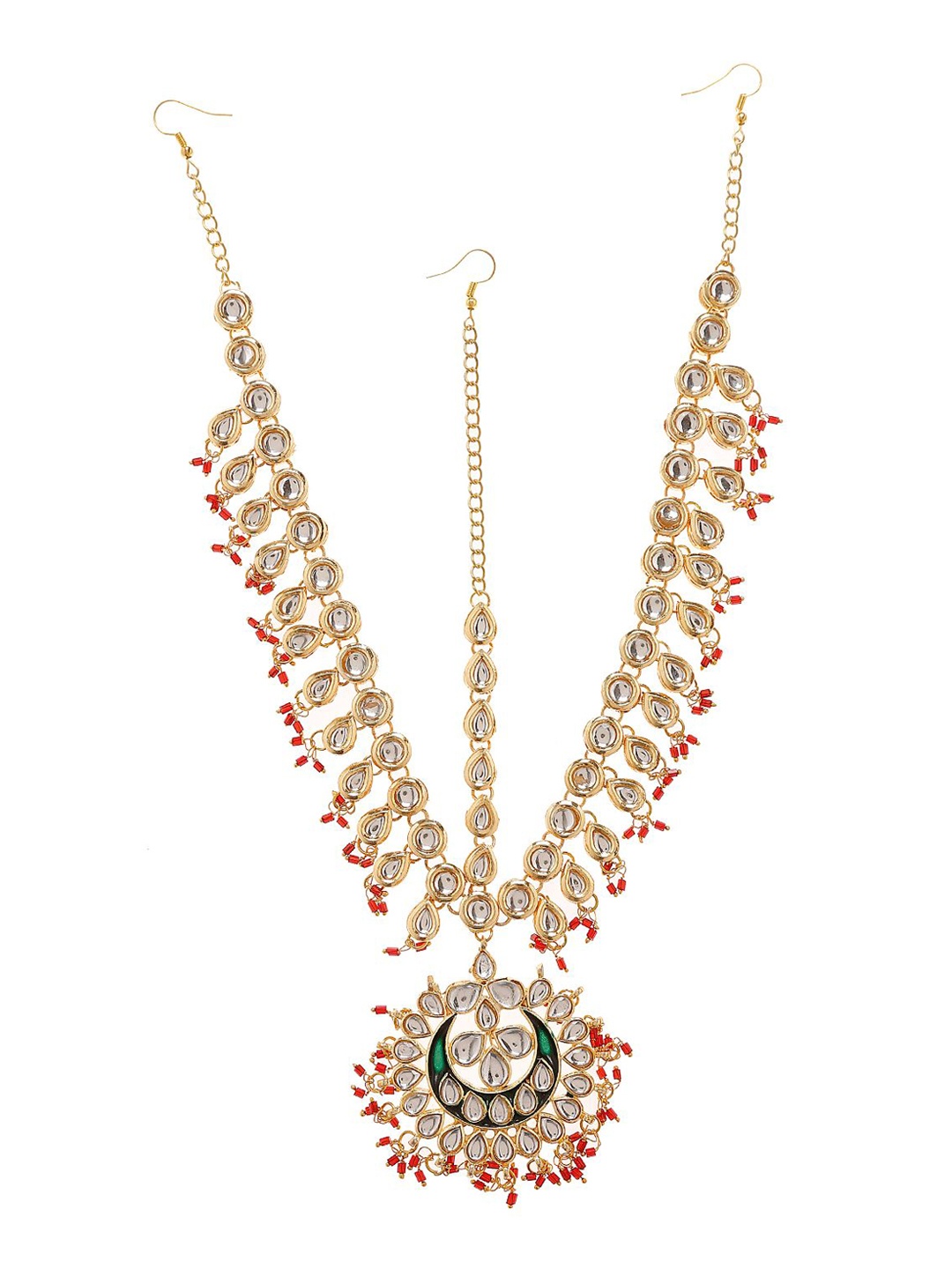 

Bamboo Tree Jewels Gold-Plated Kundan Studded & Beaded Matha patti Head Jewellery