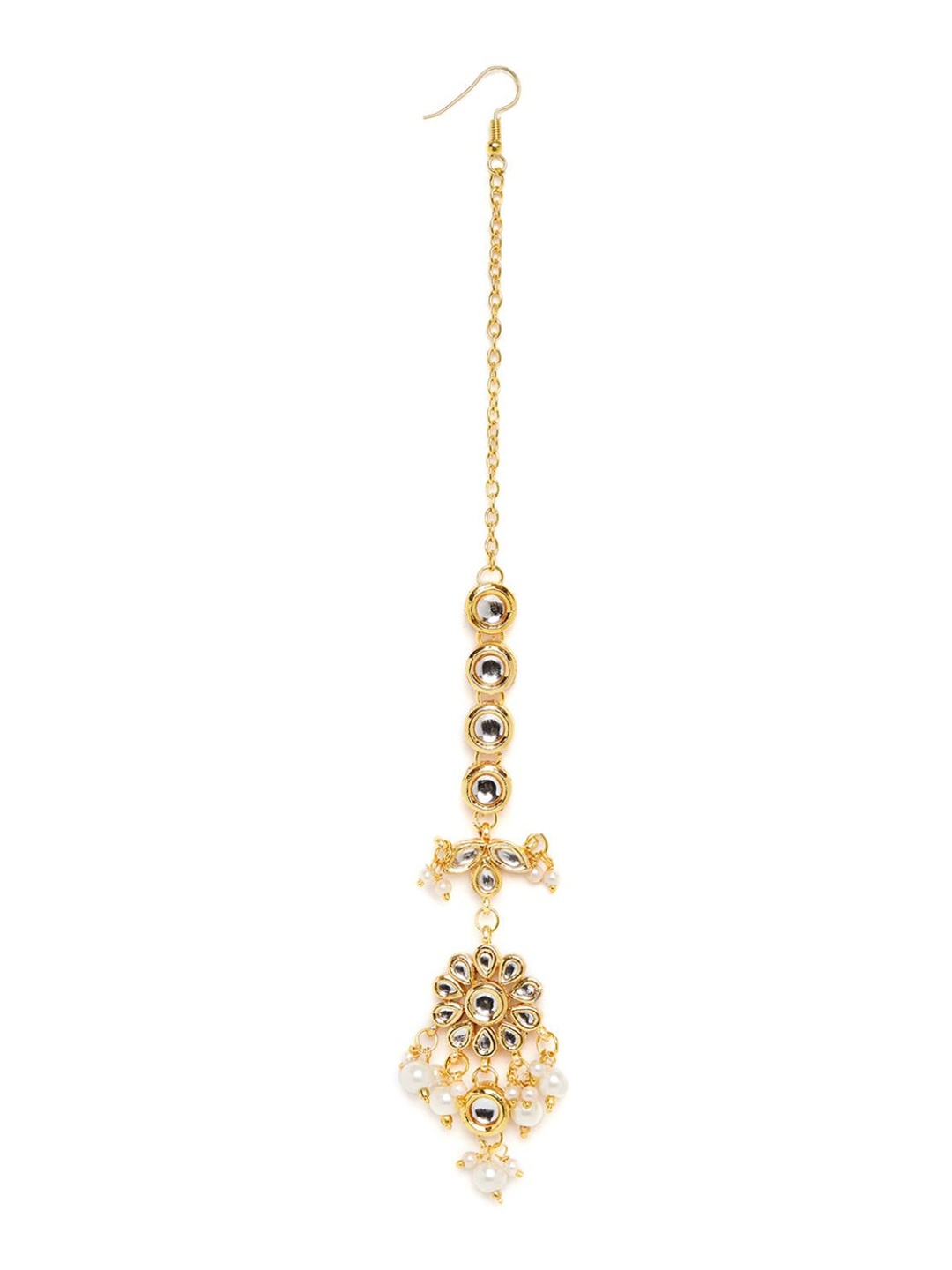 

Bamboo Tree Jewels White & Gold Toned Gold Plated White Kundan & Pearl Studded Maangtika