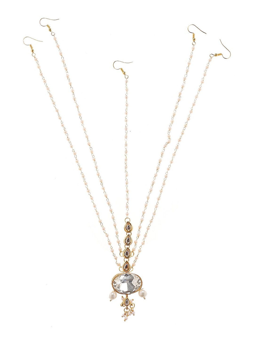 

Bamboo Tree Jewels Gold-Plated White Kundan-Studded & Pearl Beaded Head Jewellery