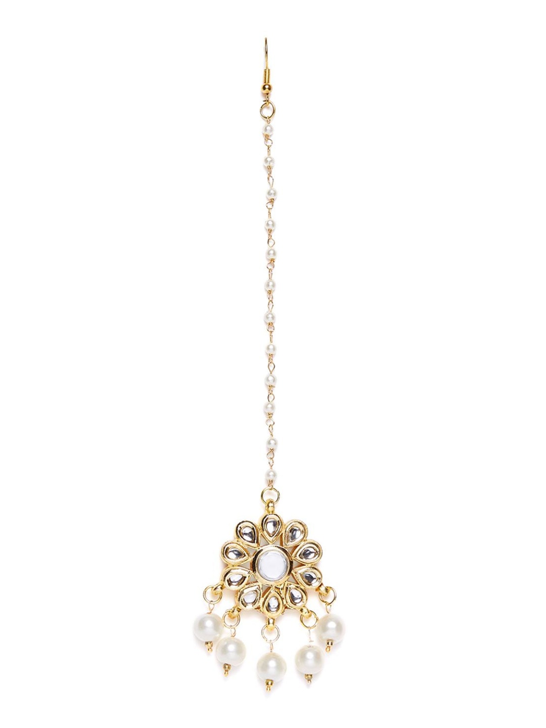 

Bamboo Tree Jewels Gold-Plated & White Kundan Stone-Studded Maang Tika