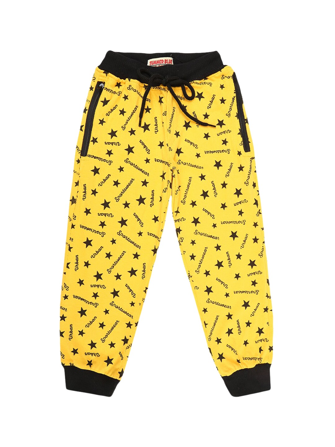 

V-Mart Boys Yellow and Black Printed Cotton Joggers
