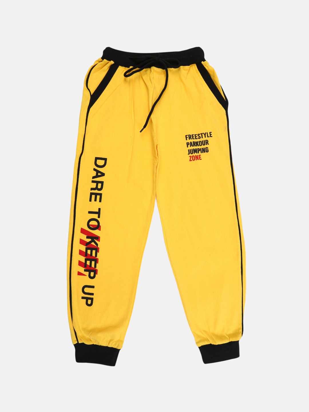 

V-Mart Boys Yellow Typography Printed Cotton Single Jersey Jogger Track Pant