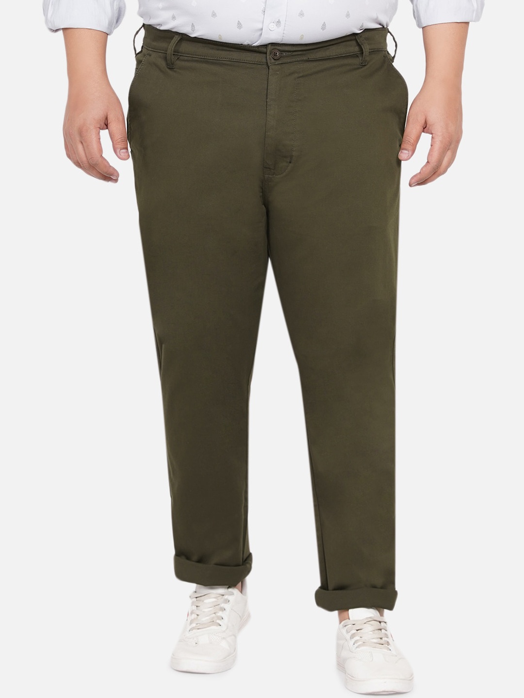 

John Pride Plus Size Men Olive Green Trousers