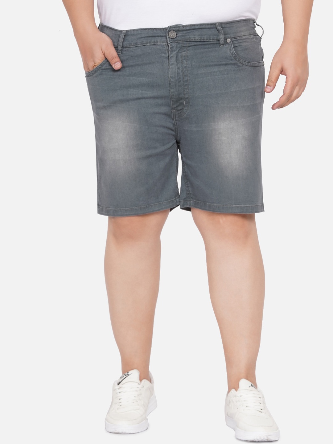 

John Pride Plus Size Men Grey Solid Stretchable Denim Shorts