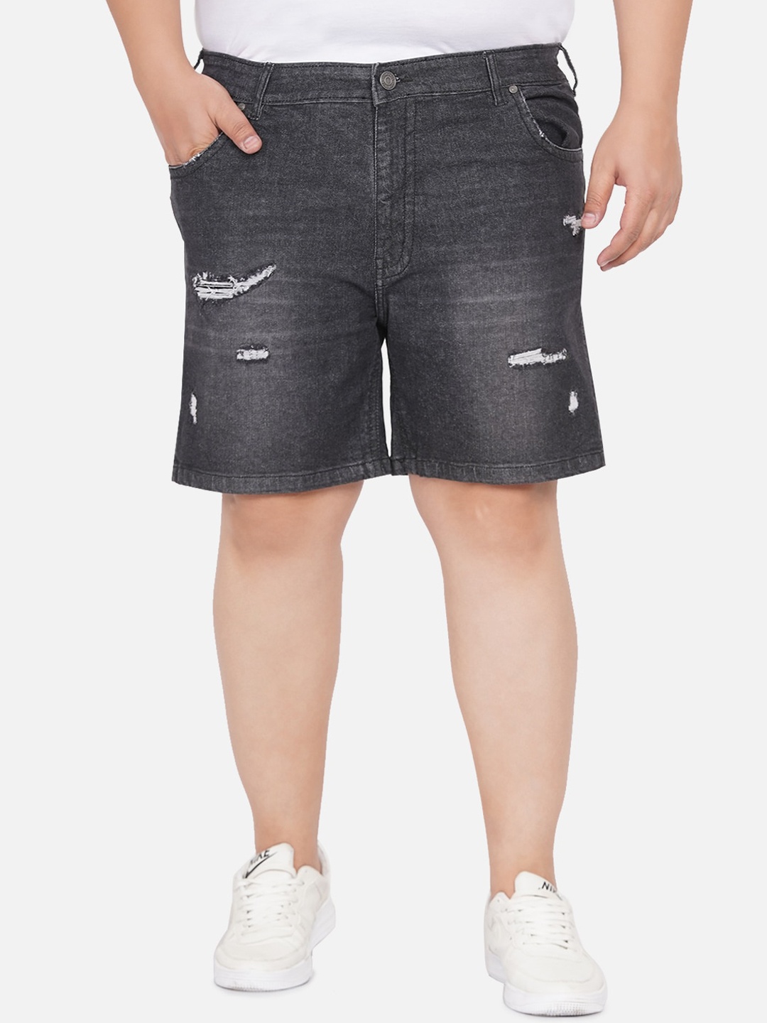 

John Pride Plus Size Men Black Washed Denim Shorts