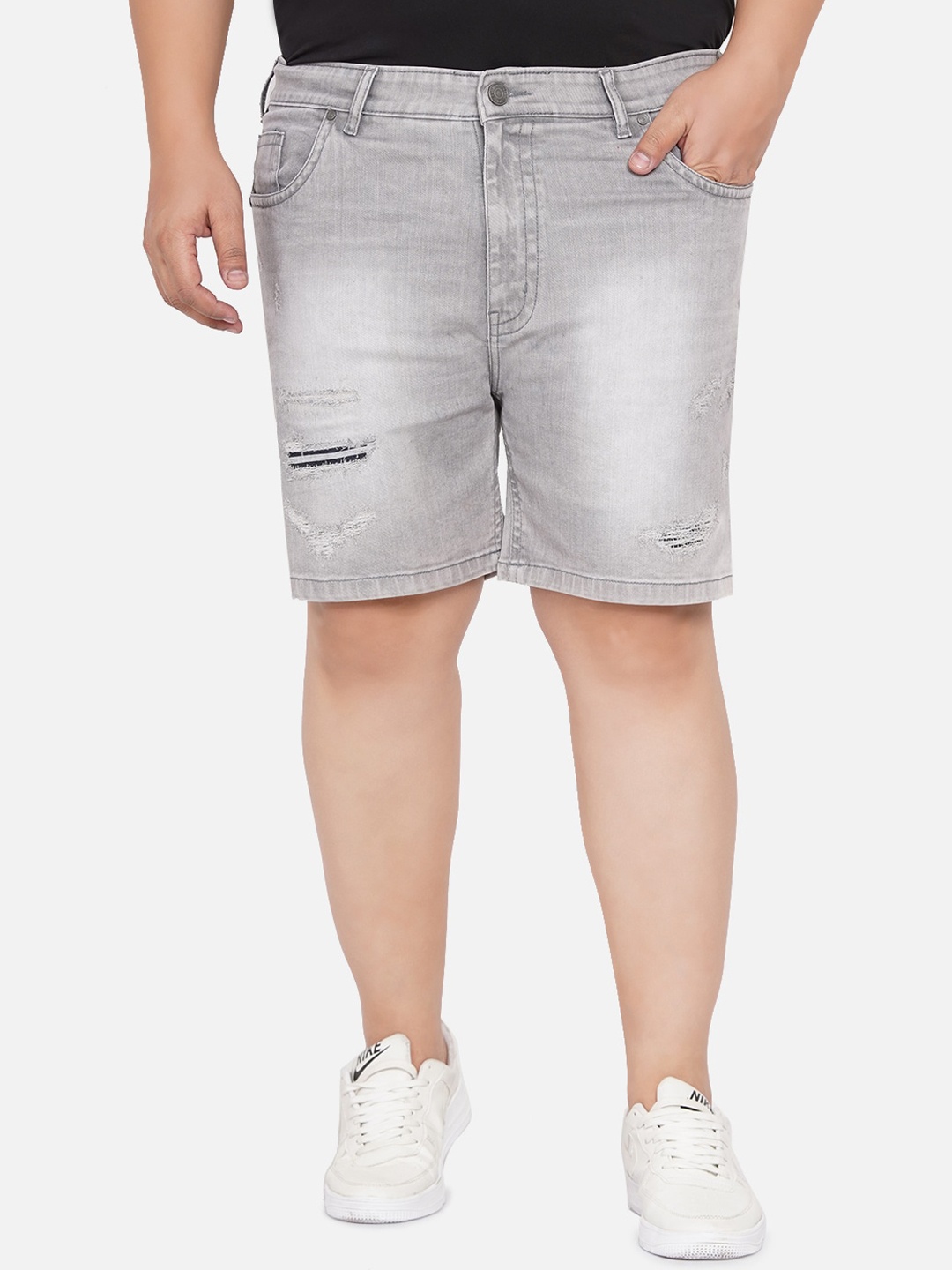 

John Pride Men Plus Size Grey Washed Denim Shorts