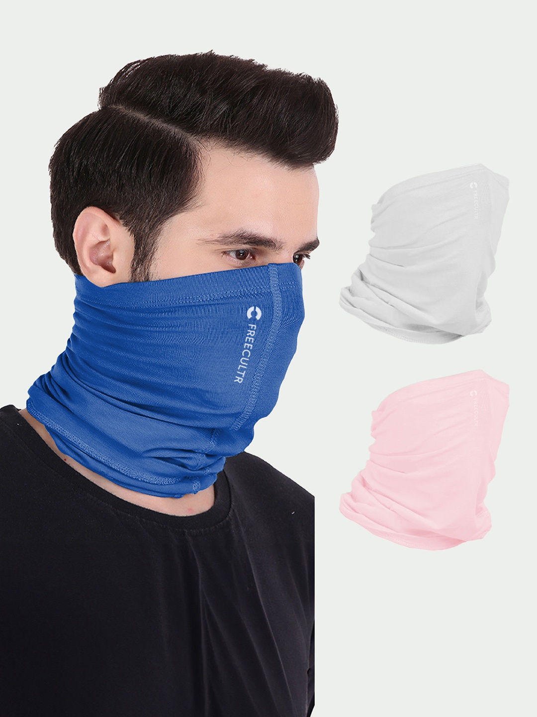 

FREECULTR Unisex Pack of 3 Anti-Bacterial Anti Microbial Multipurpose Bandana, Blue