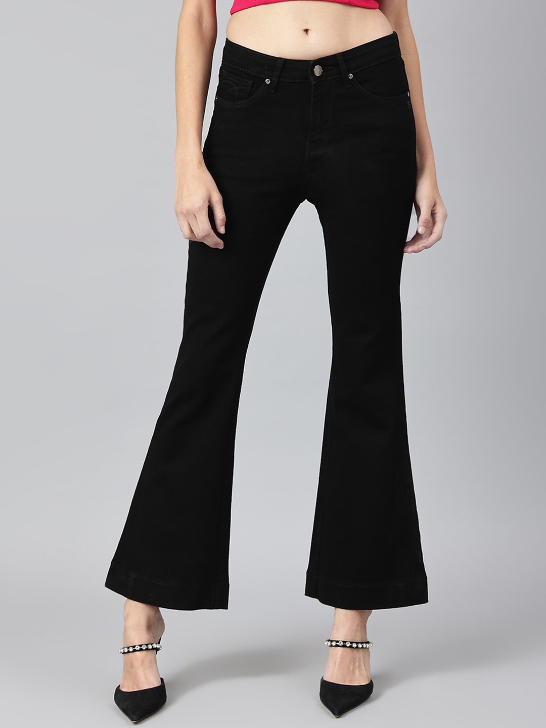 

Xpose Women Black Frisky Flared High-Rise Stretchable Crop Jeans