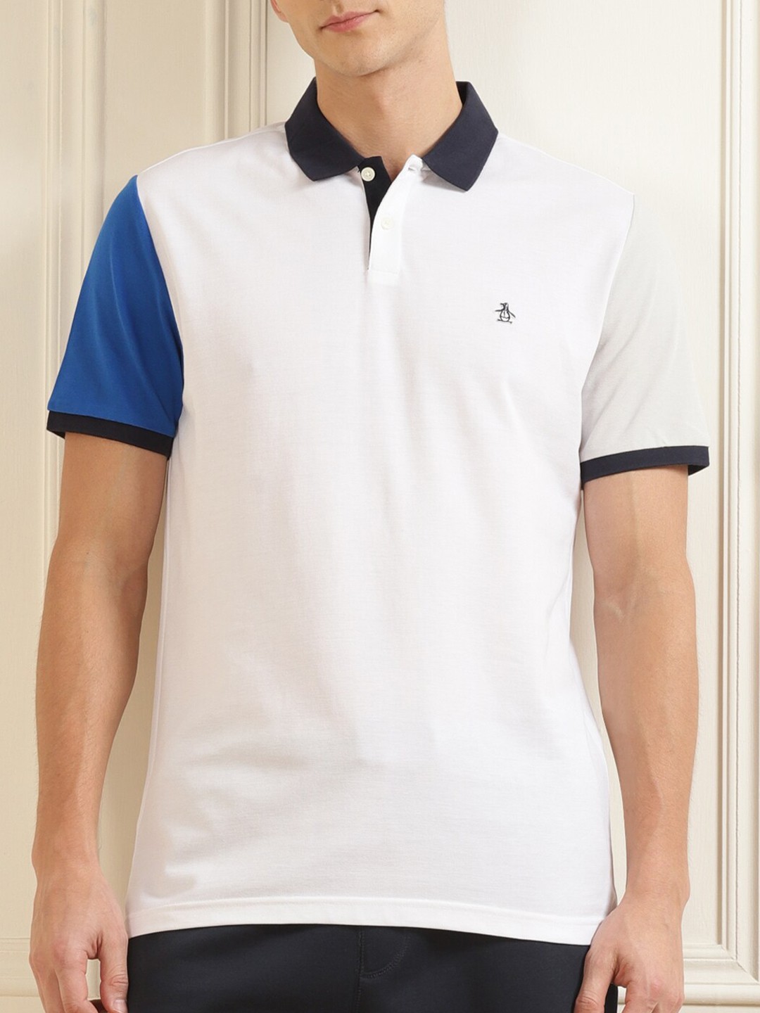 

Original Penguin Men White Colourblocked Polo Collar T-shirt