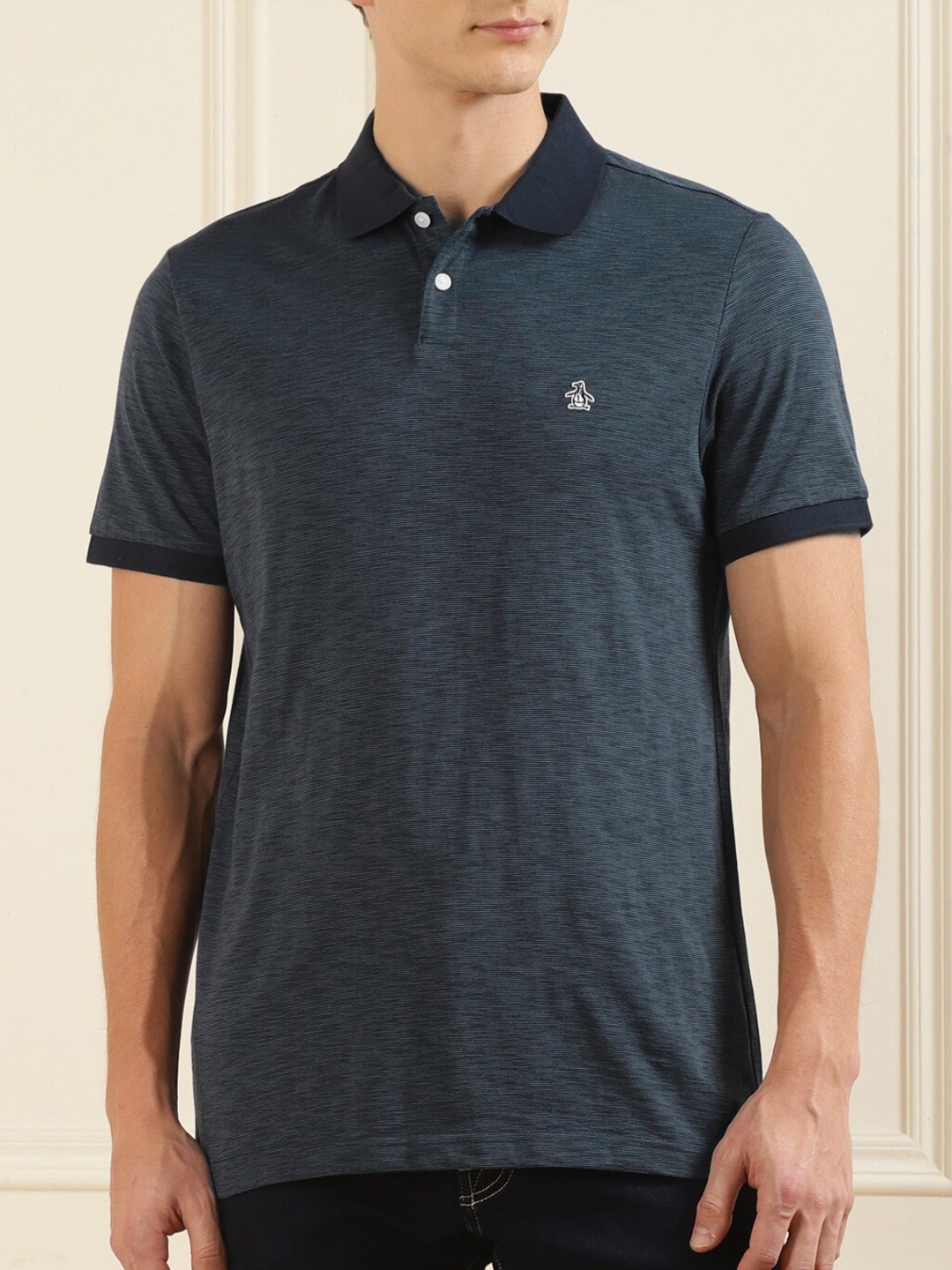 

Original Penguin Men Navy Blue Polo Collar Raw Edge T-shirt