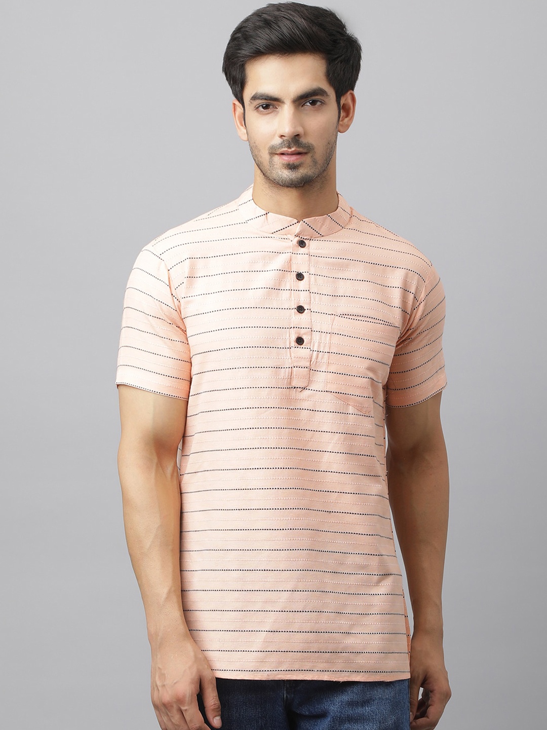 

Waahiba Men Peach-Coloured Thread Work Indigo Kurta