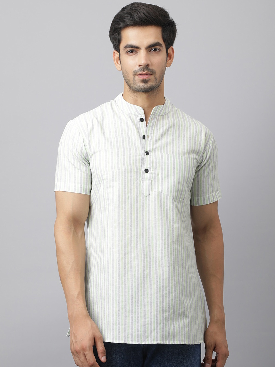 

Waahiba Men Green Cotton Regular Fit Half Kurta