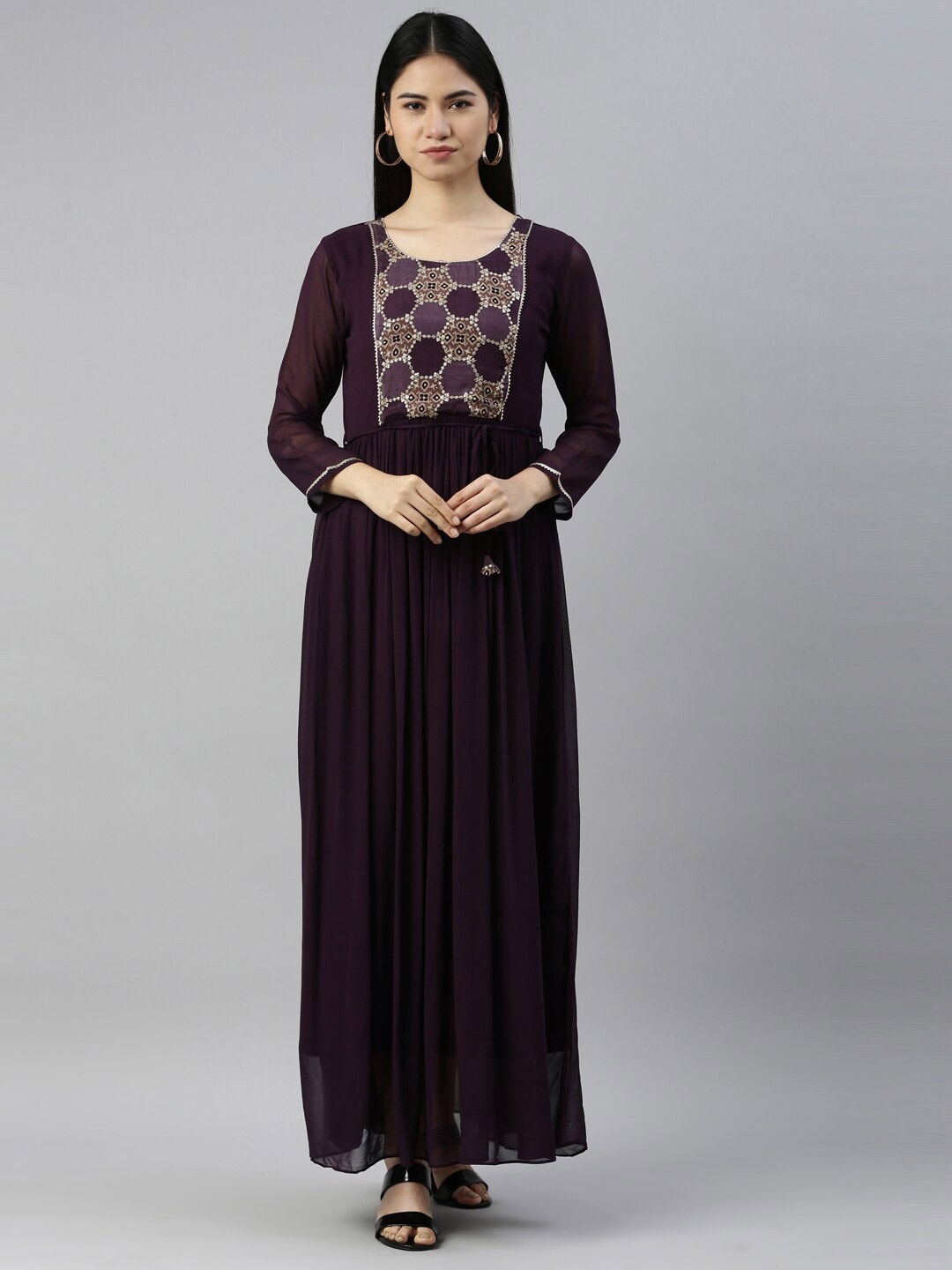 

Neerus Purple Georgette Maxi Dress