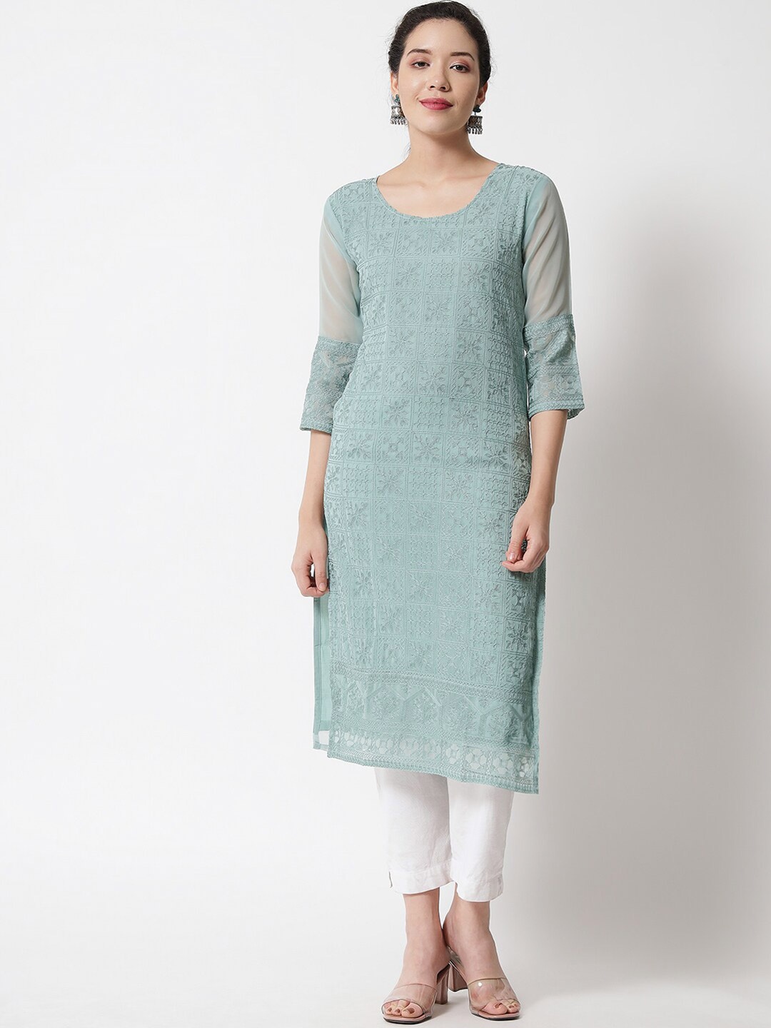 

VAIRAGEE Women Sea Green Embroidered Thread Work Kurta