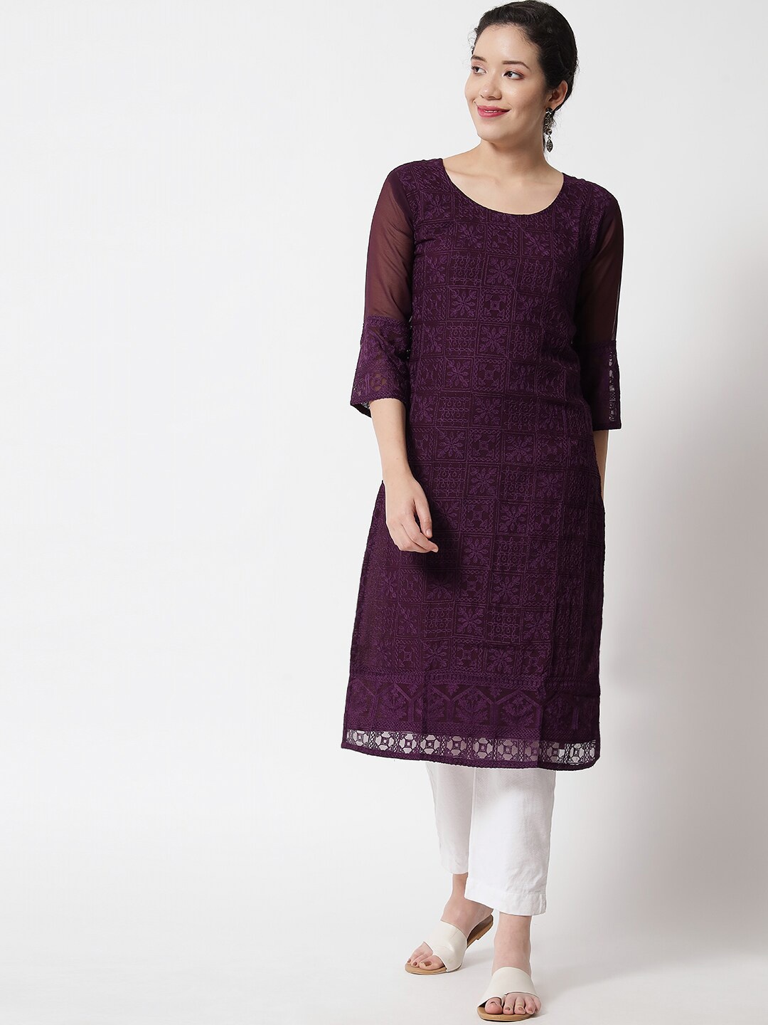 

VAIRAGEE Women Purple Georgette Kurta