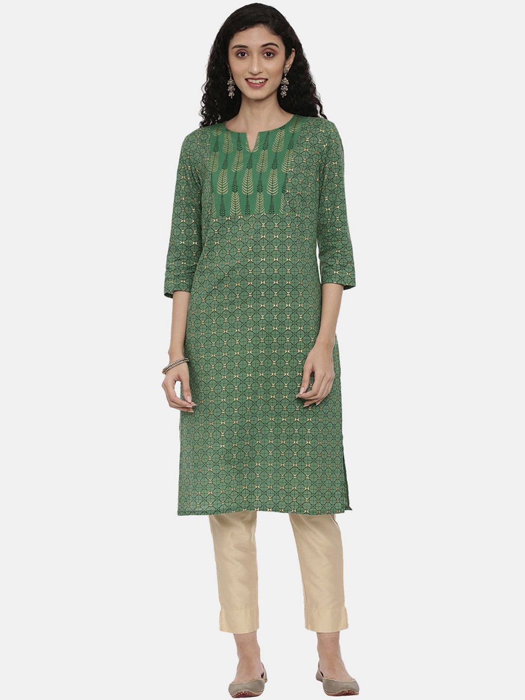 

R&B Women Green Geometric Printed Kurta