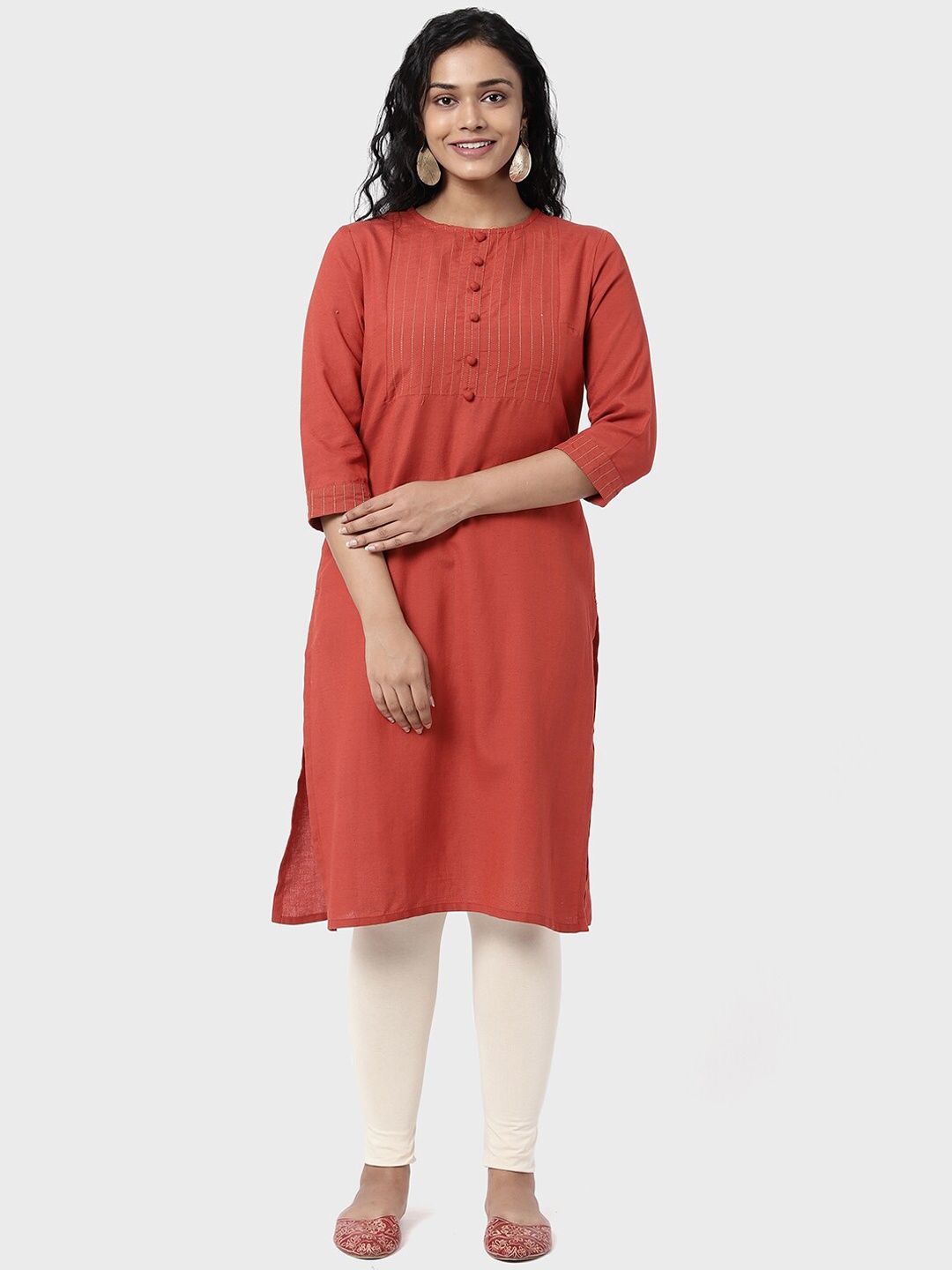 

R&B Women Rust Striped Thread Work Kurta