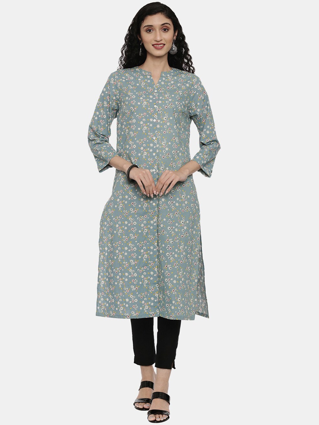 

R&B Women Green Floral Printed Kurta