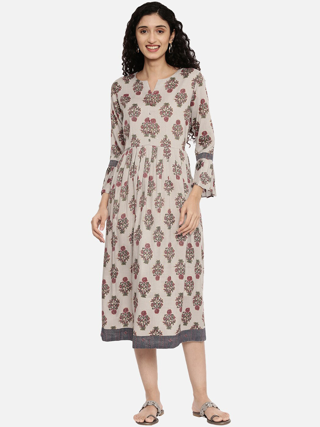 

R&B Women Pink & Off White Ethnic Motifs Printed Bell Sleeves Anarkali Kurta