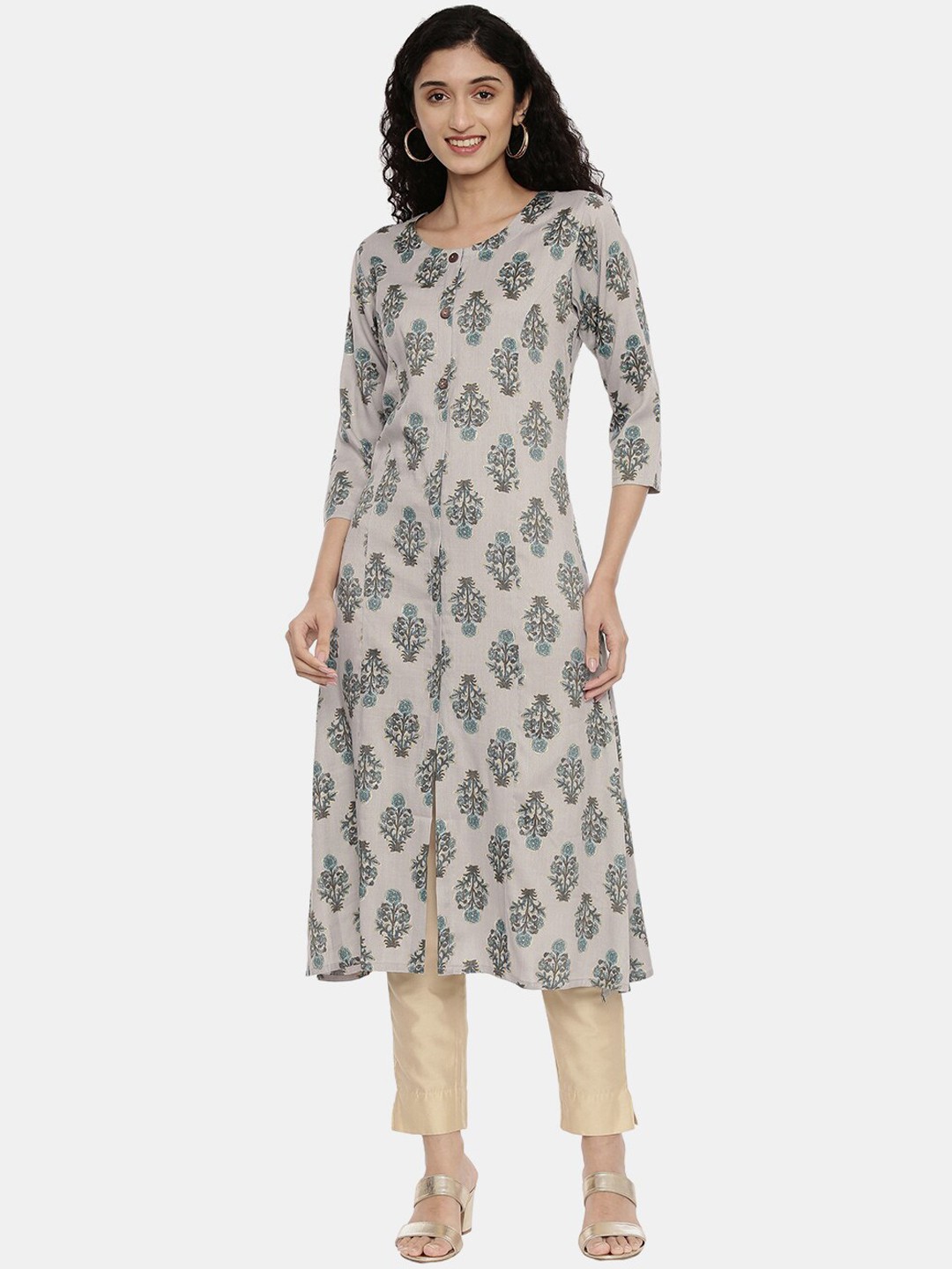 

R&B Women Blue Ethnic Motifs Printed Thread Work Kurta